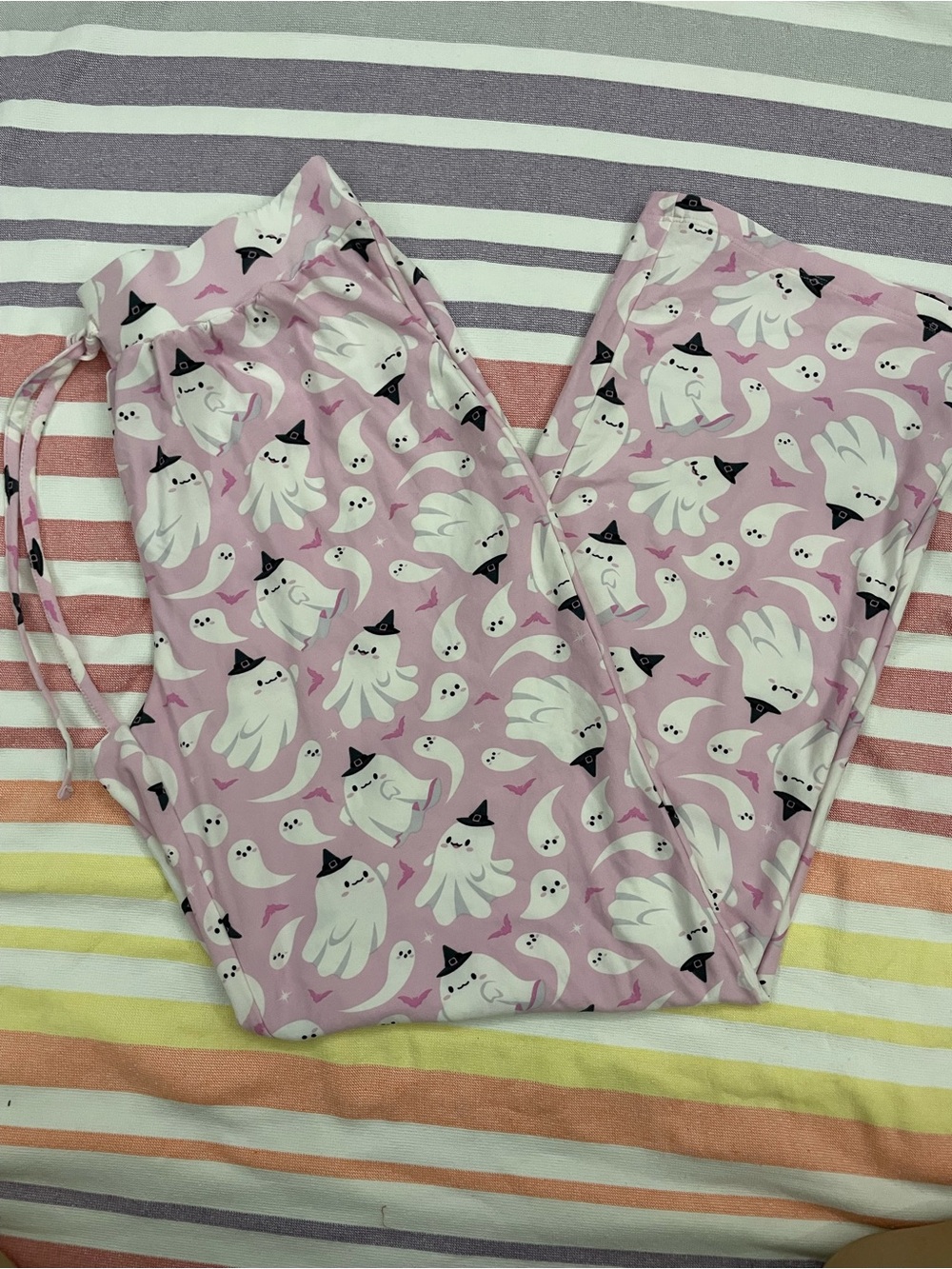 Womens Pink Ghost Print Pajama Pants - Cute Halloween Sleepwear